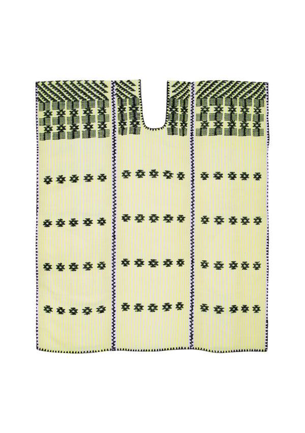 Pippa Holt Kaftan No.261 Three Panel Mini Kaftan In Neon Yellow And White Stripe With Black Design