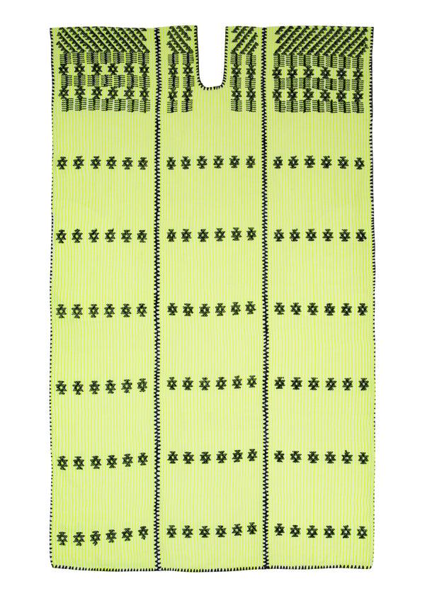 Pippa Holt Kaftan No.262 Three Panel Midi Kaftan In Neon Yellow And White Stripe With Black Design