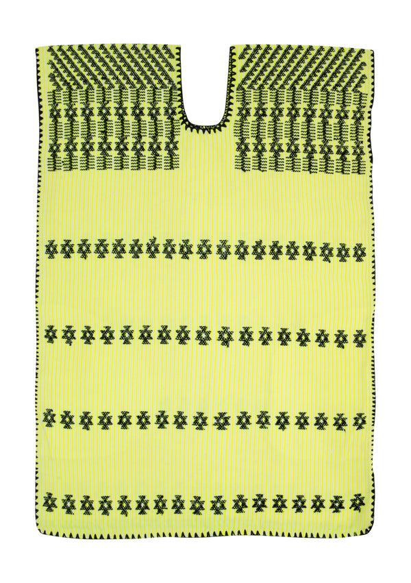 Pippa Holt Kaftan No.263 Single Panel ‘supermini’ Kaftan In Neon Yellow And White Stripe With Black Design