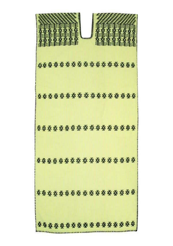 Pippa Holt Kaftan No.264 Single Panel Midi Kaftan In Neon Yellow And White Stripe With Black Design