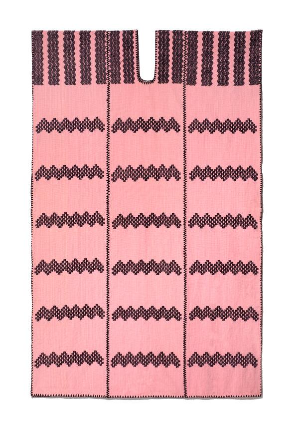 Pippa Holt Kaftan No.266 Three Panel Midi Kaftan In Rose Pink With Black Design