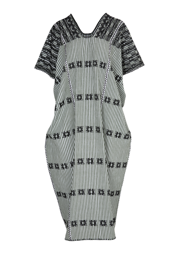 Pippa Holt Kaftan No.268 Three Panel Midi Kaftan In Khaki And White Stripe With Black Design