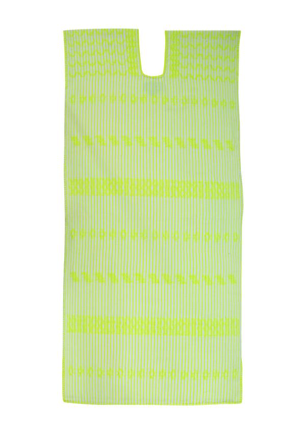 Pippa Holt Kaftan No.269 Single Panel Midi Kaftan In Neon Yellow And White Stripe With Neon Yellow Design