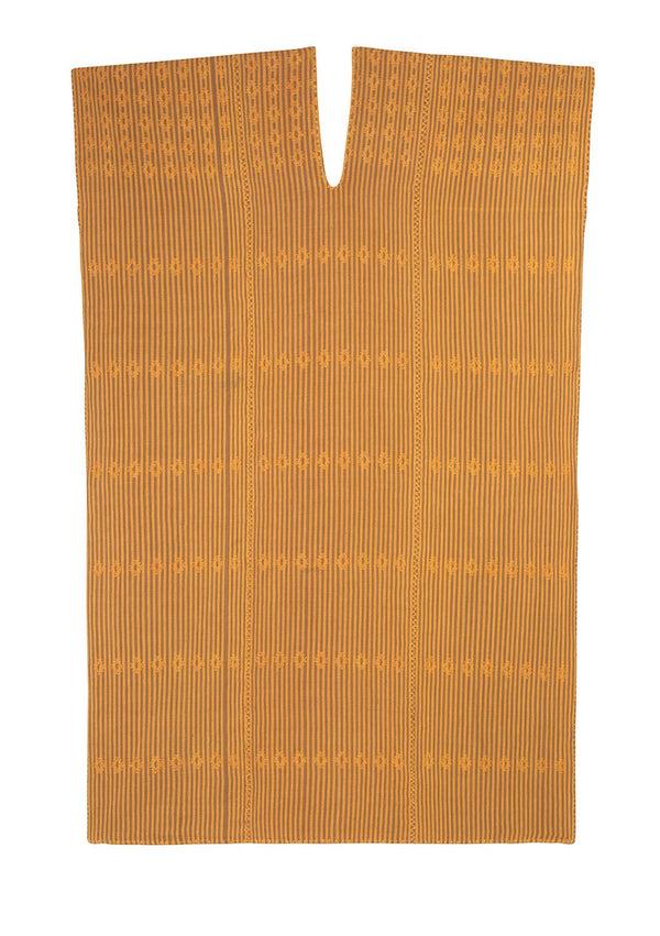 Pippa Holt Kaftan No.27 Three Panel Midi Kaftan In Ochre And Brown Stripe With Ochre Design
