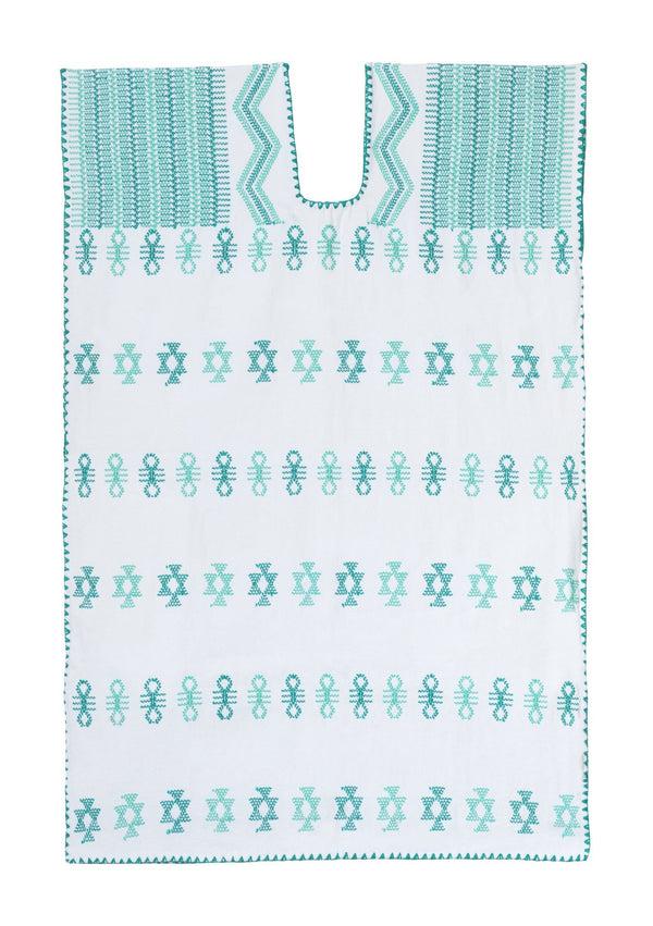 pippa holt Kaftan No.271 Single panel mini kaftan in white with green design