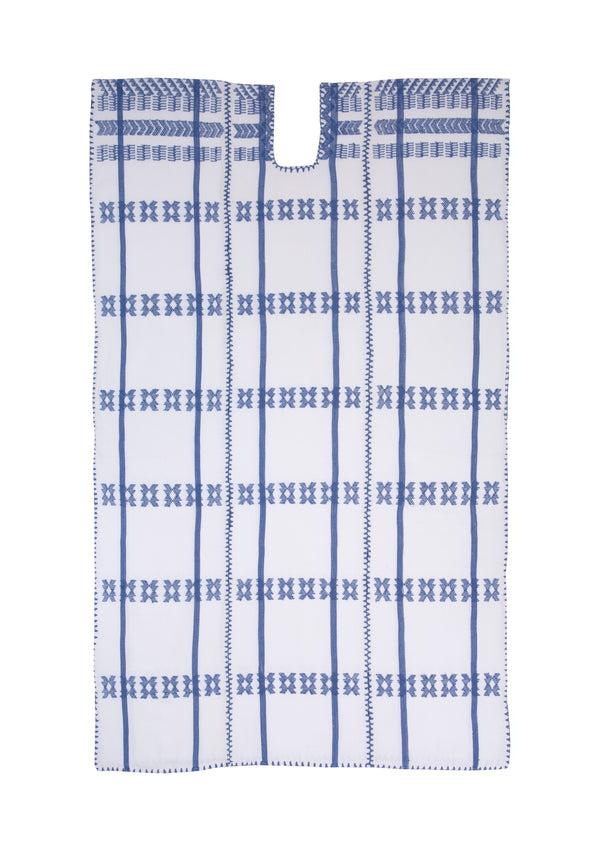 Pippa Holt Kaftan No.272 Three Panel Midi Kaftan In White With Blue Design