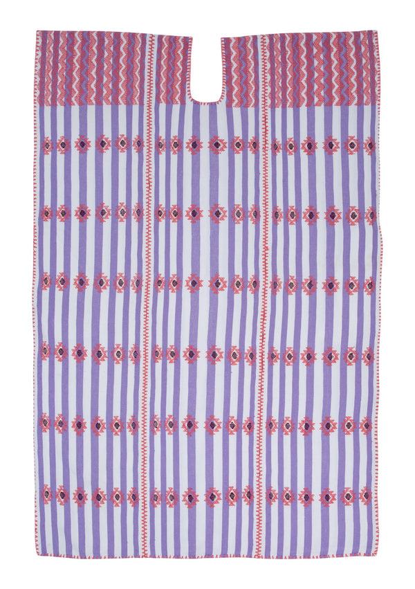 Pippa Holt Kaftan No.274 Three Panel Midi Kaftan In Lilac And White Stripe With Pink Design