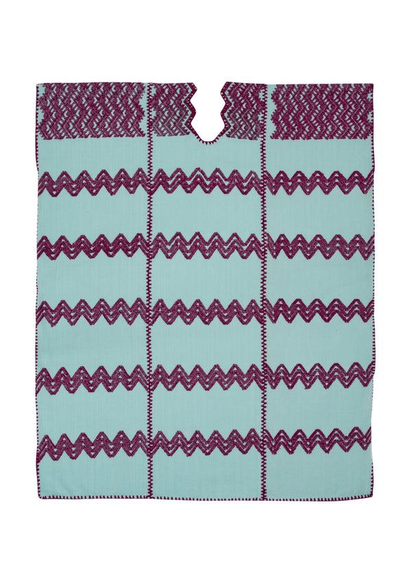 Pippa Holt Kaftan No.279 Three Panel Mini Kaftan In Mint Green With Burgundy Design