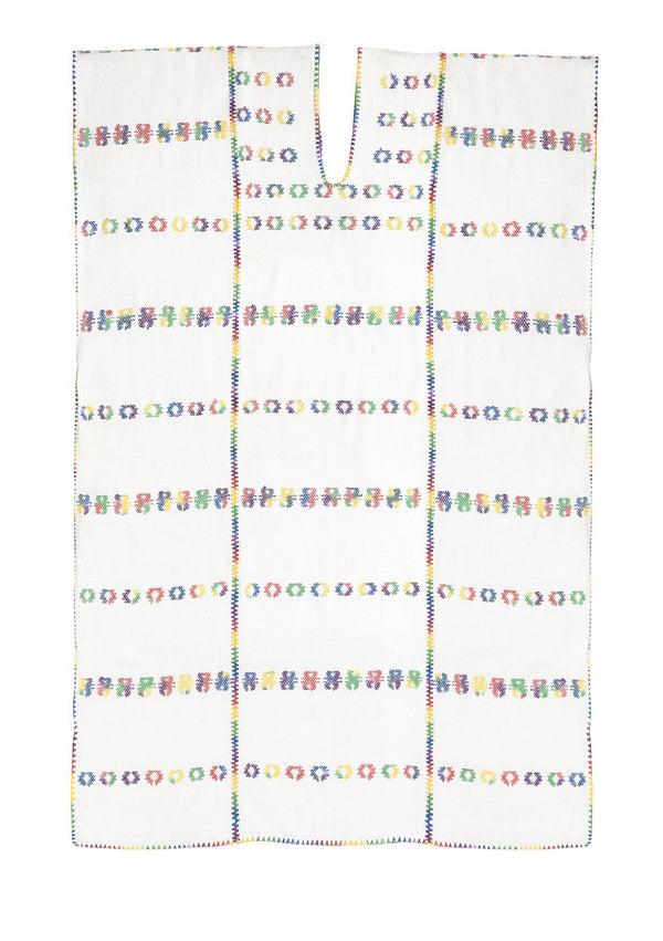 Pippa Holt Kaftan No.28 Three Panel Midi Kaftan In White With Multicoloured 'rainbow' Design