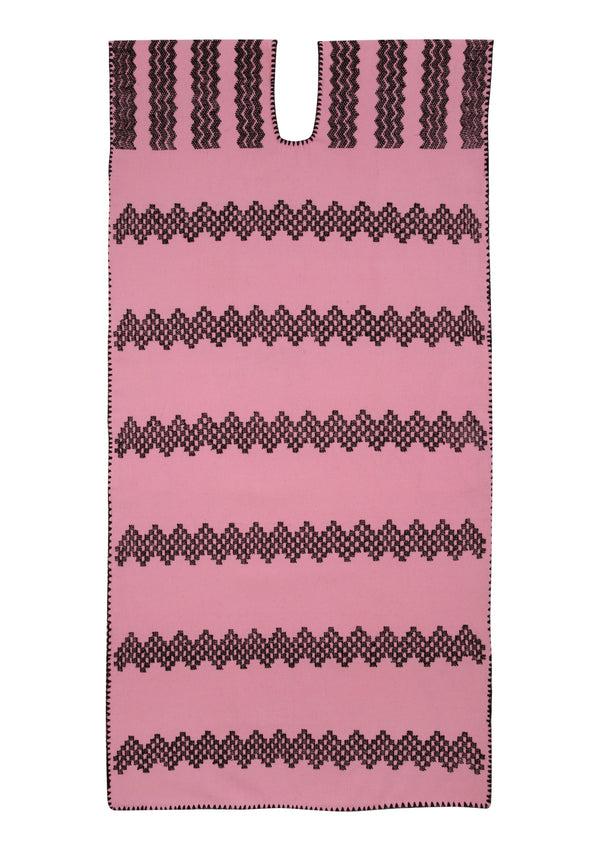 pippa holt Kaftan No.282 Single panel midi kaftan in pink with black zig zag design