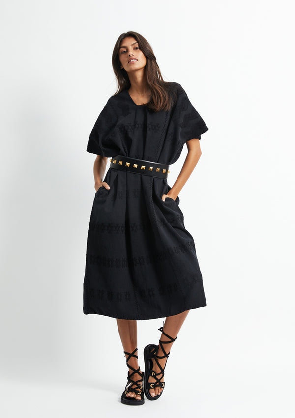 Pippa Holt Kaftan No.283 Three Panel Midi Kaftan In Black With Back Motifs