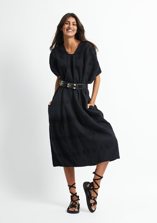 pippa holt Kaftan No.283 Three panel midi kaftan in black with back motifs