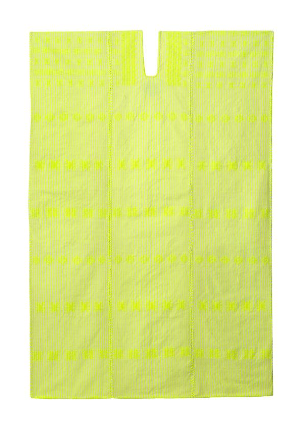Pippa Holt Kaftan No.284 Three Panel Midi Kaftan In Neon Yellow And White Stripe With Neon Yellow Design