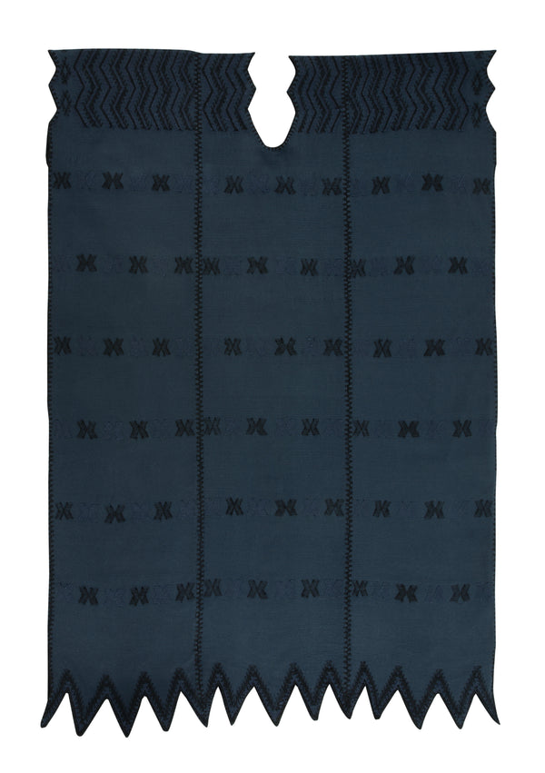 Pippa Holt Kaftan No.285 Three Panel Maxi Kaftan In Navy With Black Design And Zig Zag Hem