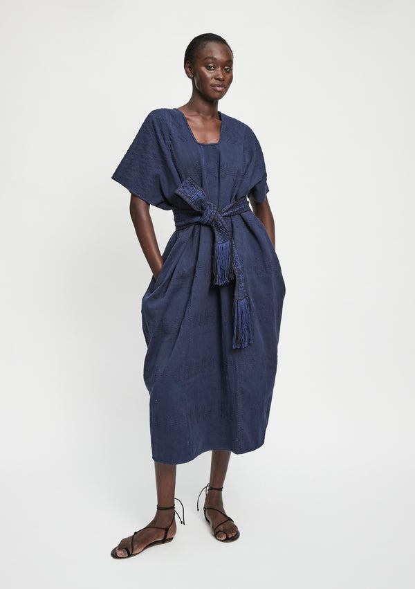 pippa holt Kaftan No.287 Three panel midi kaftan in navy with navy design