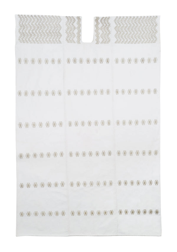 Pippa Holt Kaftan No.288 Three Panel Midi Kaftan In White With Silver Metallic Design