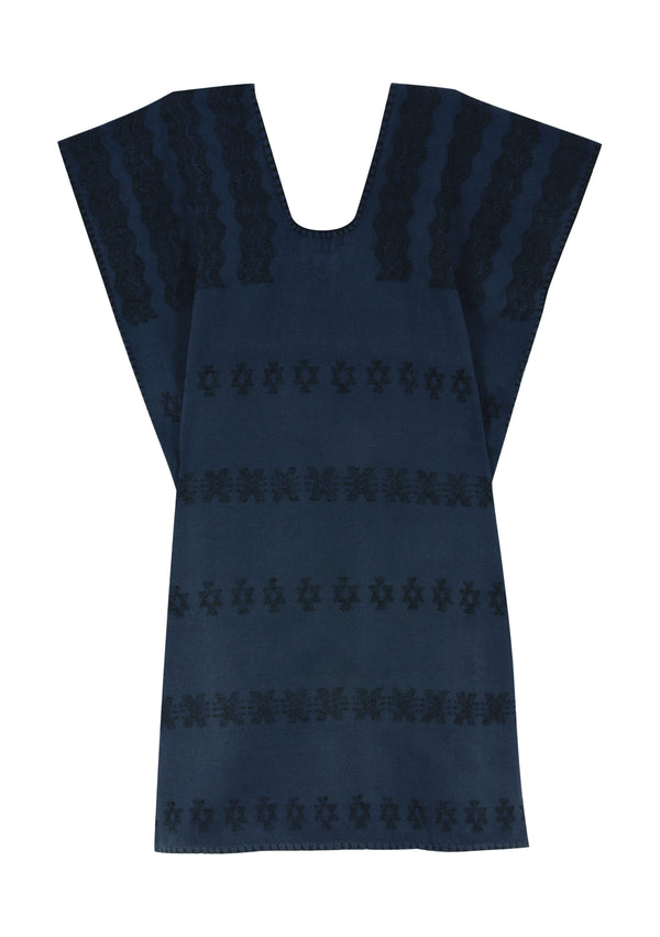 Pippa Holt Kaftan No.289 Single Panel Mini Kaftan In Navy With Black Design