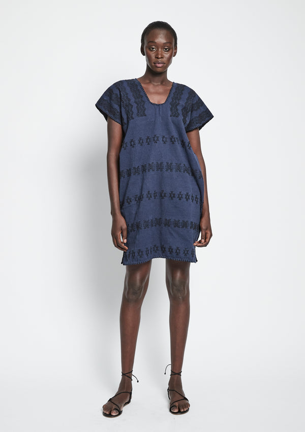 pippa holt Kaftan No.289 Single panel mini kaftan in navy with black design