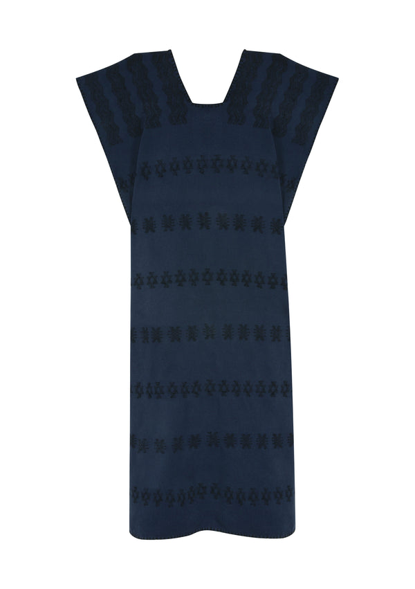Pippa Holt Kaftan No.290 Single Panel Midi Kaftan In Navy With Black Design