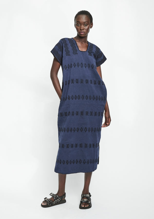 pippa holt Kaftan No.290 Single panel midi kaftan in navy with black design