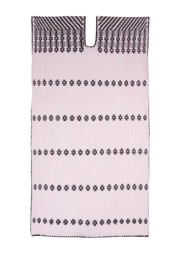 Pippa Holt Kaftan No.291 Single Panel Midi Kaftan In Blush Pink And White Stripe With Black Design