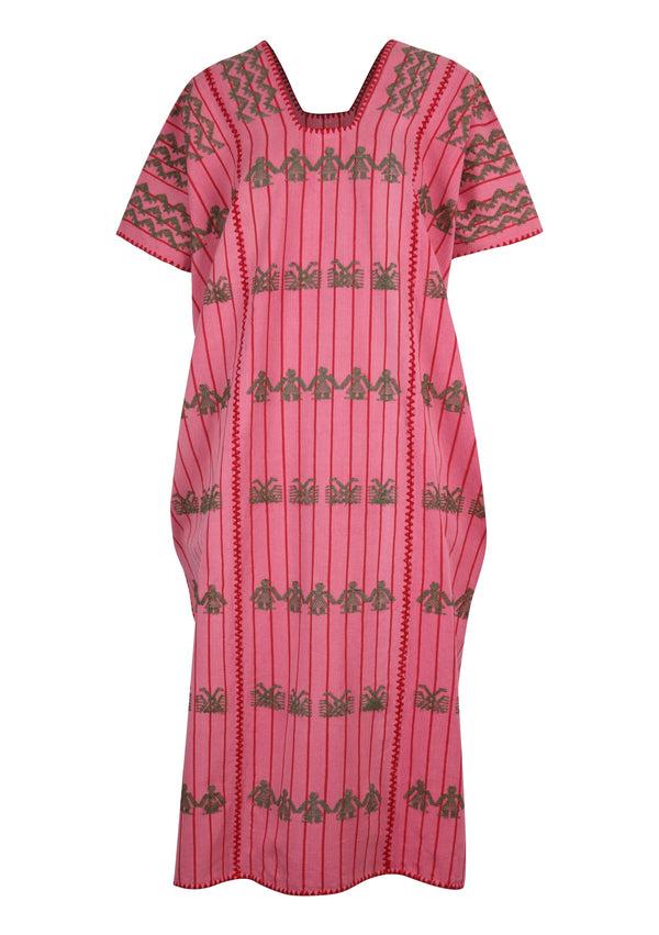 Pippa Holt Kaftan No.292 Three Panel Midi Kaftan In Watermelon And Red Stripe With Khaki People Design