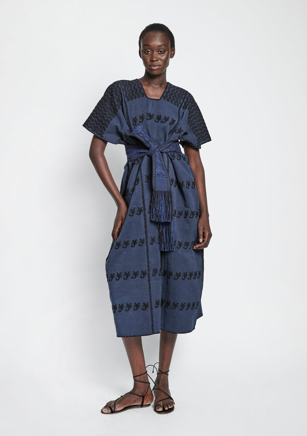 pippa holt Kaftan No.293 Three panel midi kaftan in navy with black design