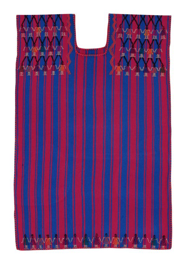 Pippa Holt Kaftan No.295 Single Panel Mini Kaftan In Blue And Dark Red Stripe With Mustard Design