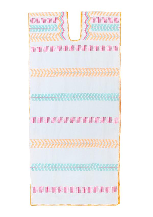 Pippa Holt Kaftan No.296 Single Panel Midi Kaftan In White With Neon Multicoulered Design