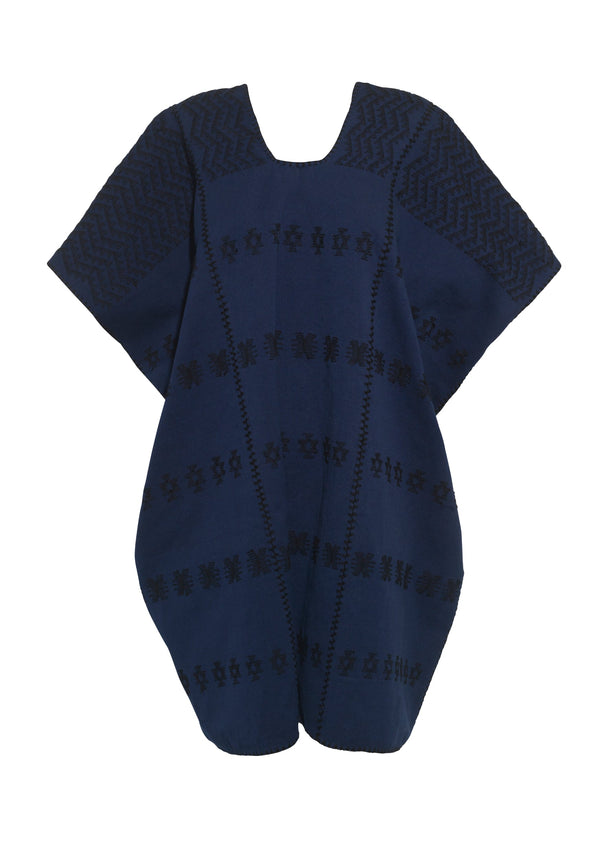 Pippa Holt Kaftan No.297 Three Panel Mini Kaftan In Navy With Black Design