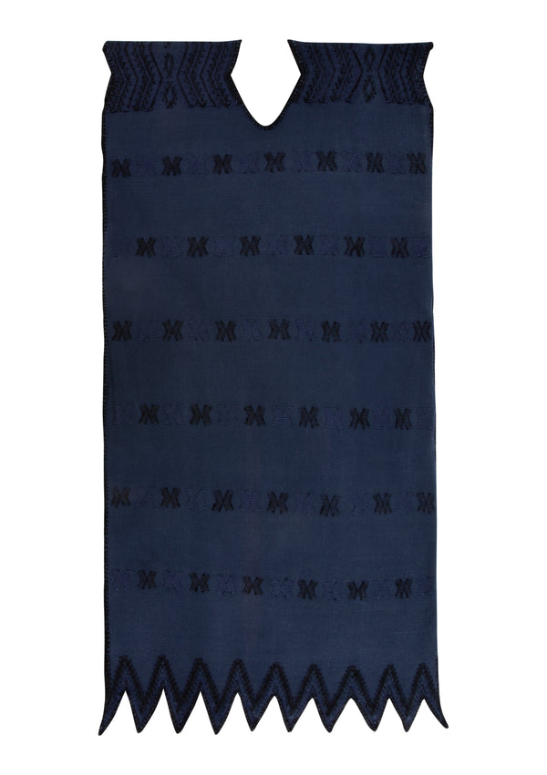 Pippa Holt Kaftan No.298 Single Panel Midi Kaftan In Navy With Black Design And Zig Zag Hem