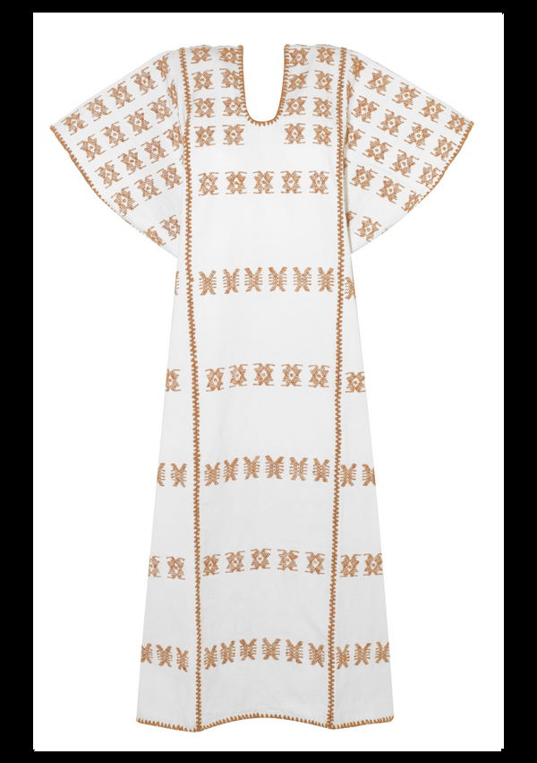 Pippa Holt Kaftan No.30 Three Panel Midi Kaftan In White With Beige Design