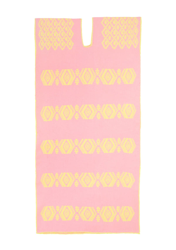 Pippa Holt Kaftan No.304 Single Panel Midi Kaftan In Pink With Yellow Design