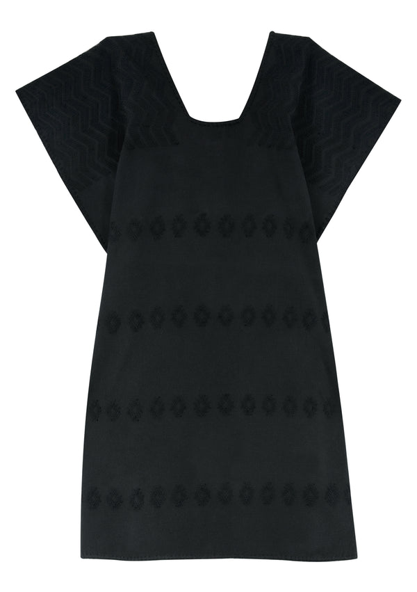 Pippa Holt Kaftan No.305 Single Panel Mini Kaftan In Black With Black Motifs