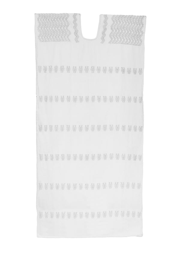 Pippa Holt Kaftan No.310 Single Panel Midi Kaftan In White With Silver Metallic Design