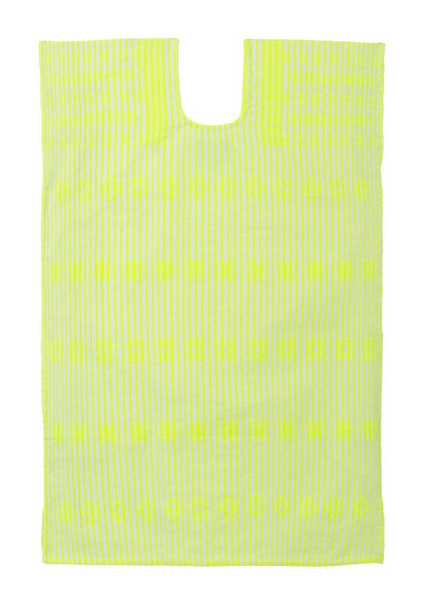 Pippa Holt Kaftan No.311 Single Panel Mini Kaftan In Neon Yellow And White Stripe With Neon Yellow Design