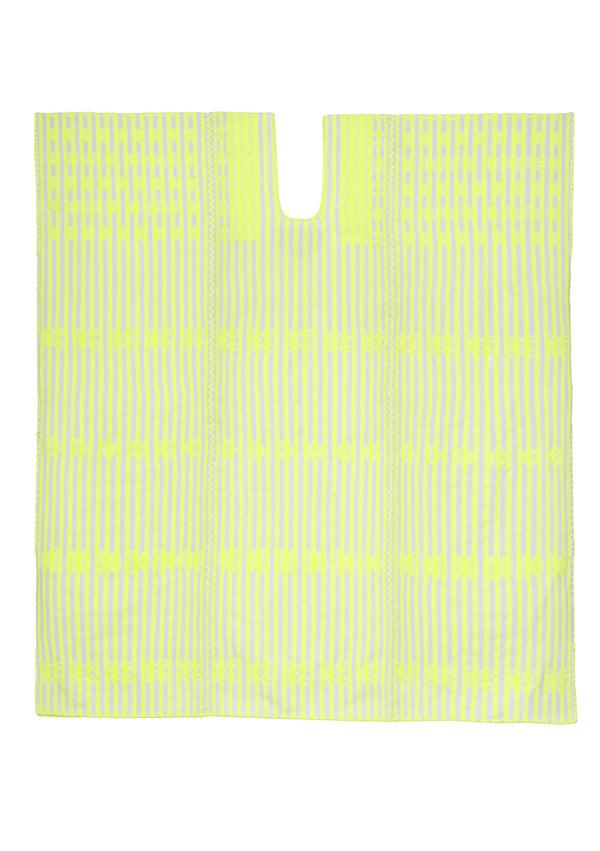 pippa holt Kaftan No.312 Three panel mini kaftan in neon yellow and white stripe with white design