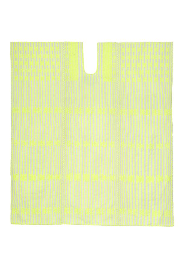 pippa holt Kaftan No.313 Three panel 'supermini' kaftan in neon yellow and white stripe with neon yellow design