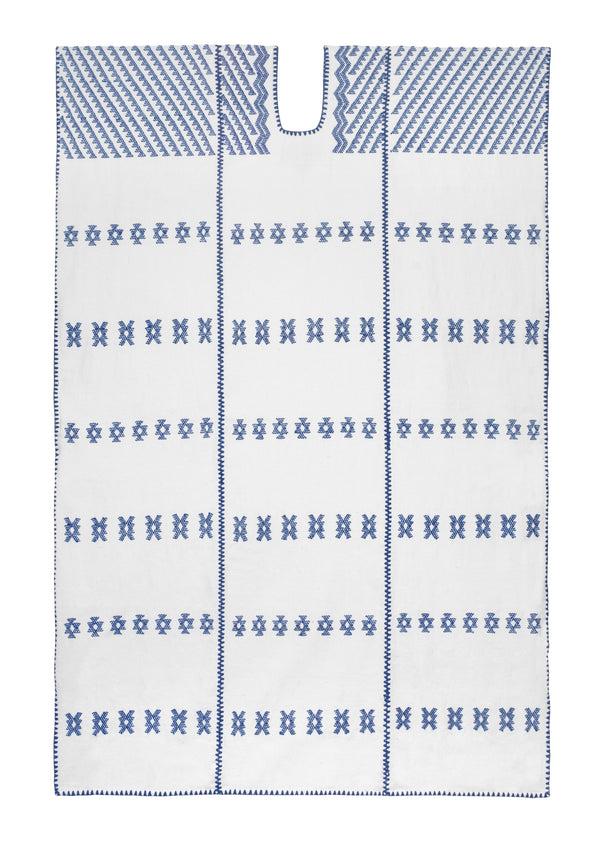 Pippa Holt Kaftan No.314 Three Panel Midi Kaftan In White With Blue Design