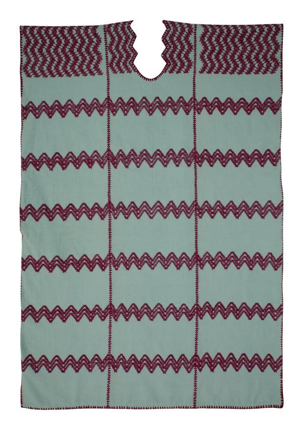 Pippa Holt Kaftan No.316 Three Panel Midi Kaftan In Mint Green With Burgundy Design