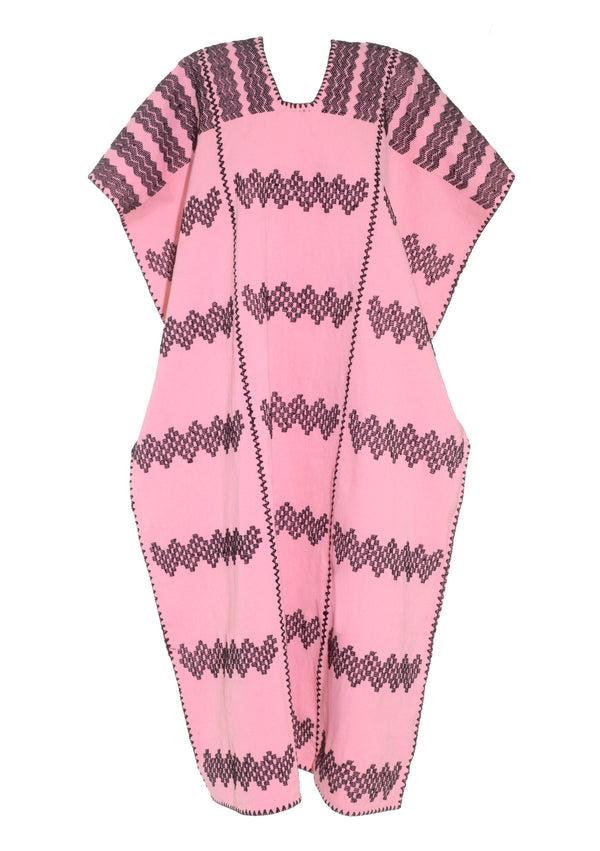 pippa holt Kaftan No.317 Three panel midi kaftan in bright pink with black zig zag design