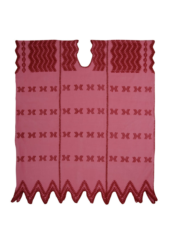 pippa holt Kaftan No.319 Three panel mini kaftan in watermelon pink with red design and zig zag hem