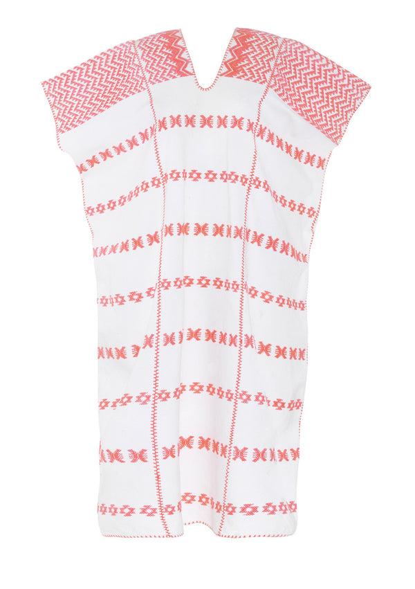 Pippa Holt Kaftan No.32 Three Panel Midi Kaftan In White With Candy Pink Design