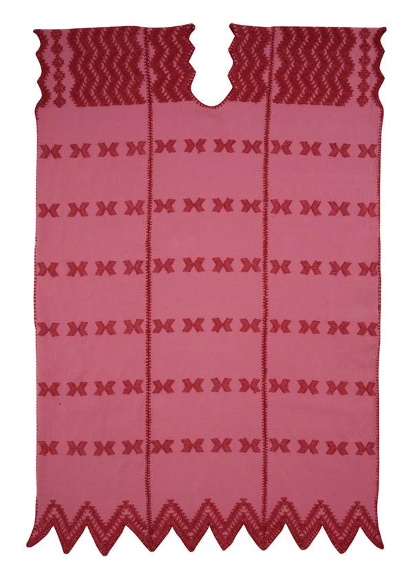 Pippa Holt Kaftan No.320 Three Panel Midi Kaftan In Watermelon Pink With Red Design And Zig Zag Hem