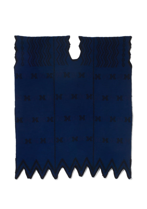 pippa holt Kaftan No.321 Three panel mini kaftan in navy with black design and zig zag hem