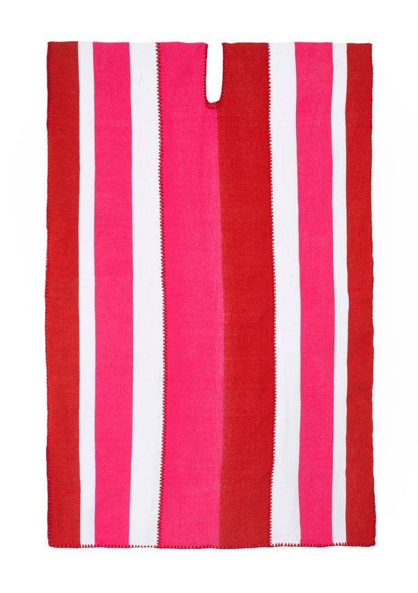 Pippa Holt Kaftan No.330 Three Panel Midi Kaftan In Red With White And Fuchsia Stripes Design