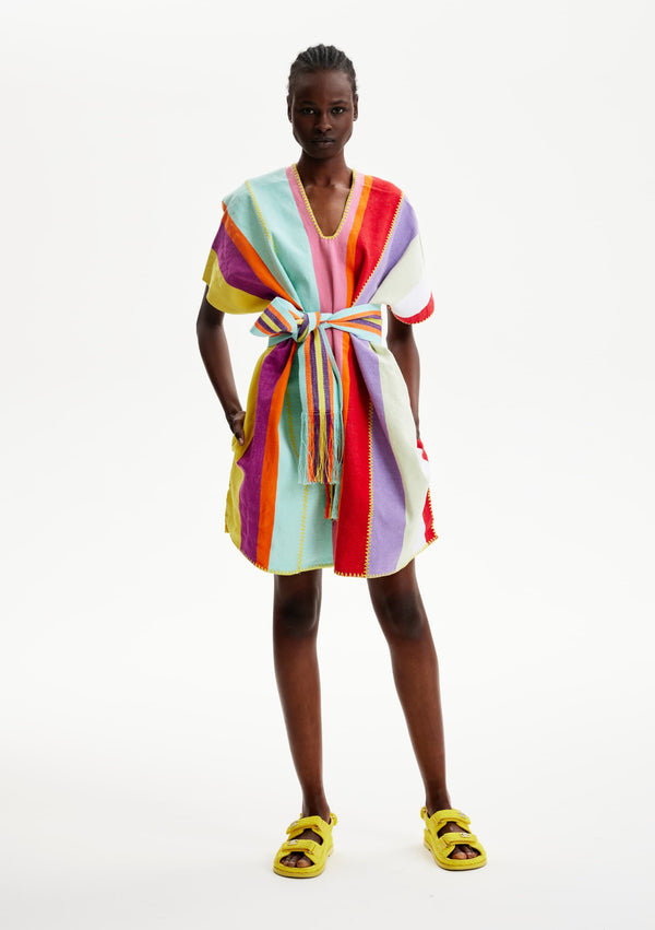 pippa holt Kaftan No.331 Three panel mini kaftan with multicoloured stripes