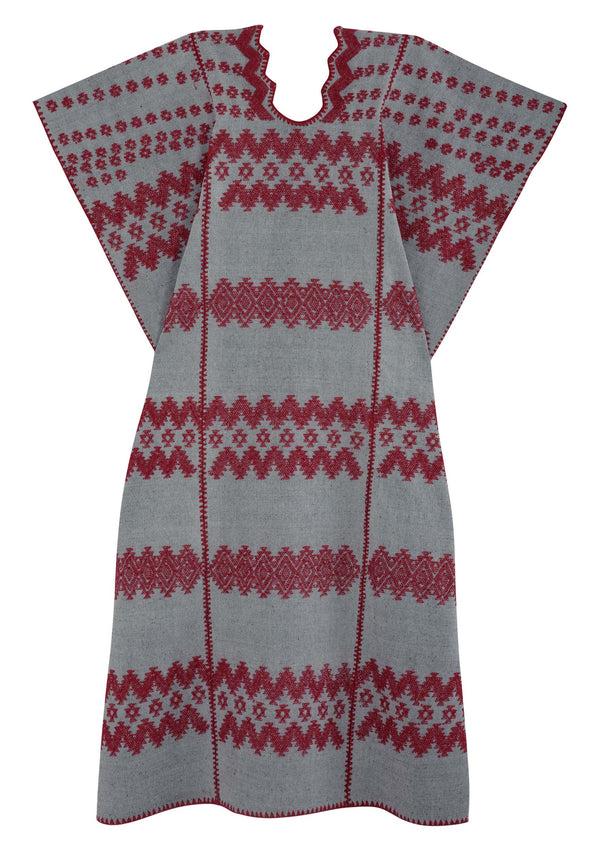 Pippa Holt Kaftan No.333 Three Panel Midi Kaftan In Cloud Grey With Red Design