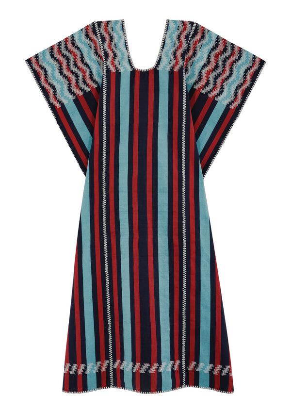 Pippa Holt Kaftan No.334 Three Panel Midi Kaftan In Black And Mint And Red Stripe With White Design