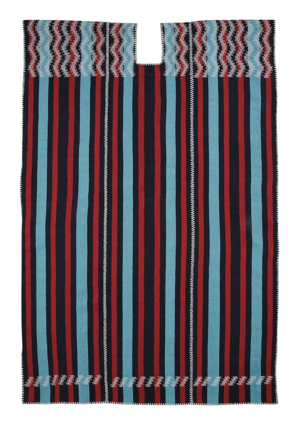 Pippa Holt Kaftan No.334 Three Panel Midi Kaftan In Black And Mint And Red Stripe With White Design